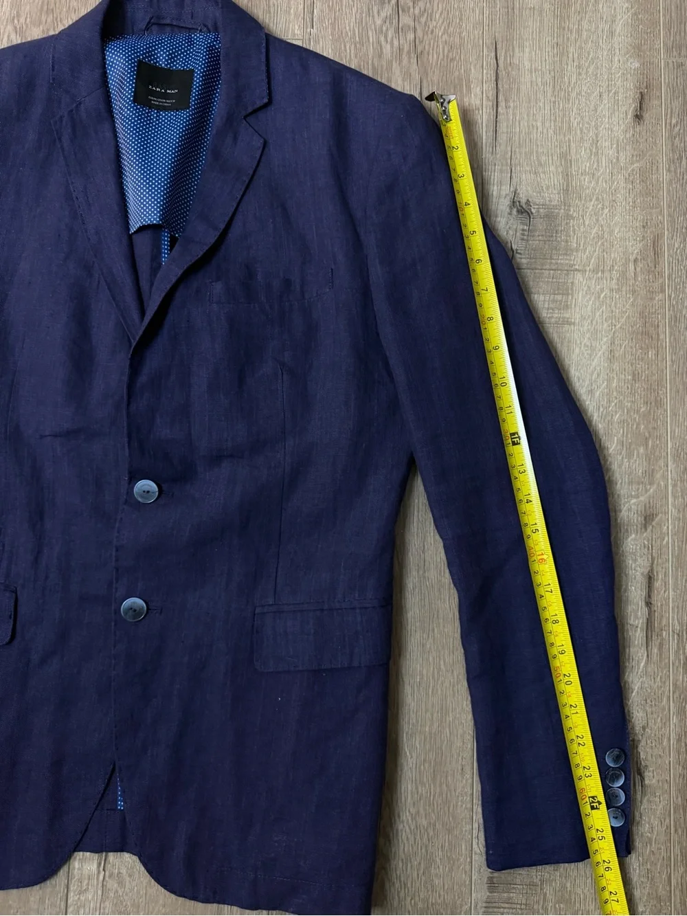 Zara Men's Basic Dark Blue 100% Linen Summer Sport Coat Blazer Size 38R